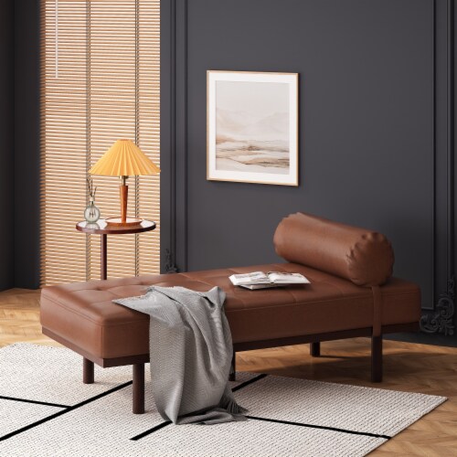 Simplie Fun Mid Century Faux Leather One Armed Chaise Lounge with Bolster 1 count Smith s Food and Drug