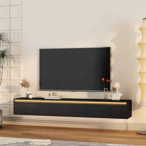 Simplie Fun Floating TV Stand Wall Mounted TV Shelf with Led Lights Power Outlet 1 count Fry s Food Stores