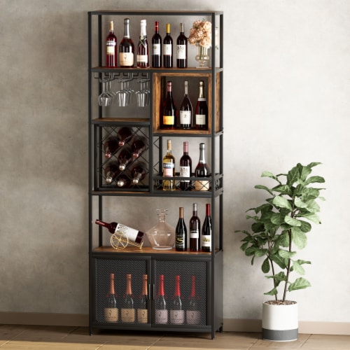 Simplie Fun 82.7 Industrial Black Bar Cabinet with Wine Rack Glass Holder and Storage 1 count Pick n Save