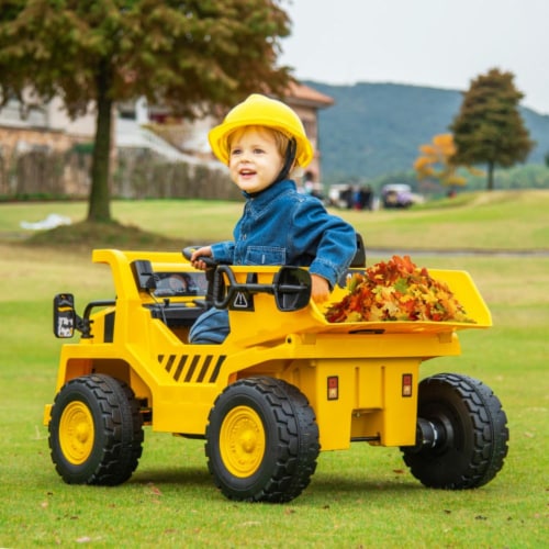 Hivvago 12V Caterpillar Licensed Kids Ride on Dump Truck with Tiltable ...