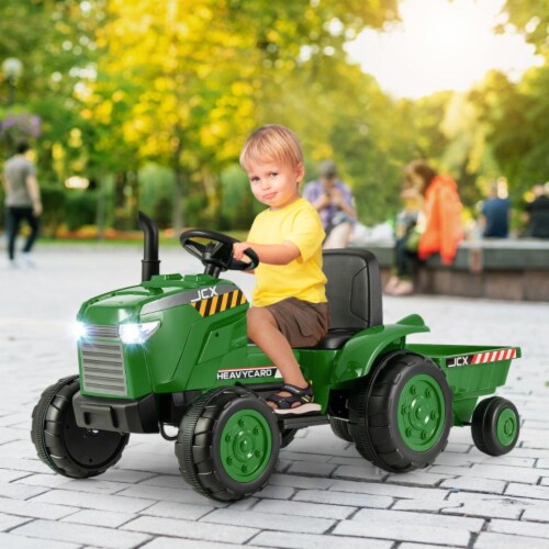 Hivvago 12V Kids Ride On Tractor with Trailer and Remote Control-Dark ...