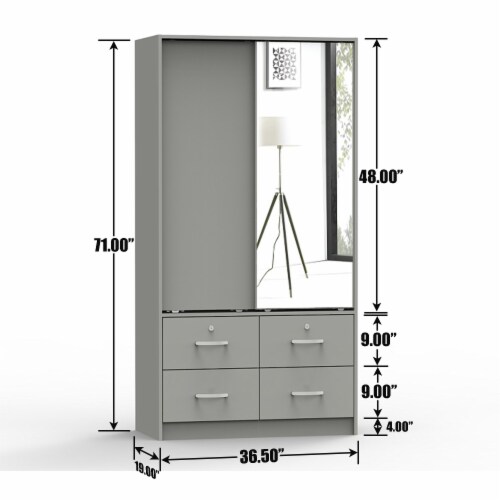 Better Home Products Sarah Double Sliding Door Armoire with Mirror in Light Gray, 1 Fred Meyer
