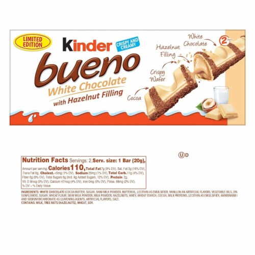 Bueno White Chocolate and Hazelnut Cream Candy Bar, 2 Individually ...