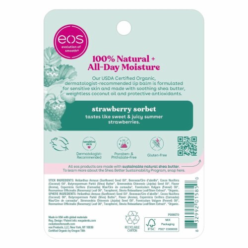 Eos 100% Natural & Organic Lip Balm Set Strawberry Sorbet 0.39 oz 2 Per Pack Perspective: back