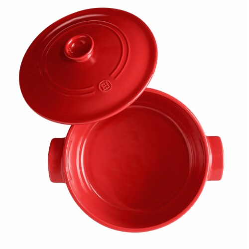 Emile Henry Round Ceramic 4.2 Quart Dutch Oven for Kitchen & Grill, Burgundy Perspective: back