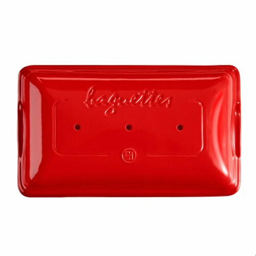Emile Henri Ceramic Baguette Bread 3 Loaf Oven Baking Pan with Lid, Burgundy Perspective: back