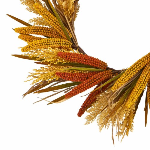 25 inch Sorghum Harvest Artificial Wreath Perspective: back