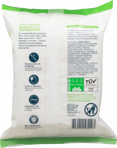 CeraVe® Makeup Remover Face Wipes Hydrating & Plant Based Perspective: back