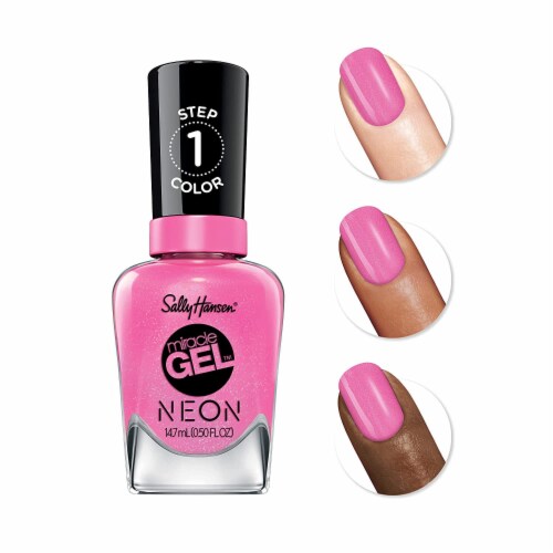 Sally Hansen Miracle Gel Neon Fluorescent Pink Step 1 Nail Color Perspective: back