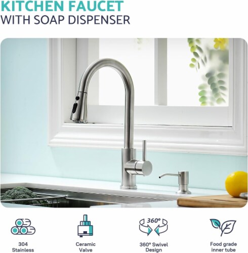Kicimpro Kitchen Sink Faucet with Soap Dispenser Perspective: back