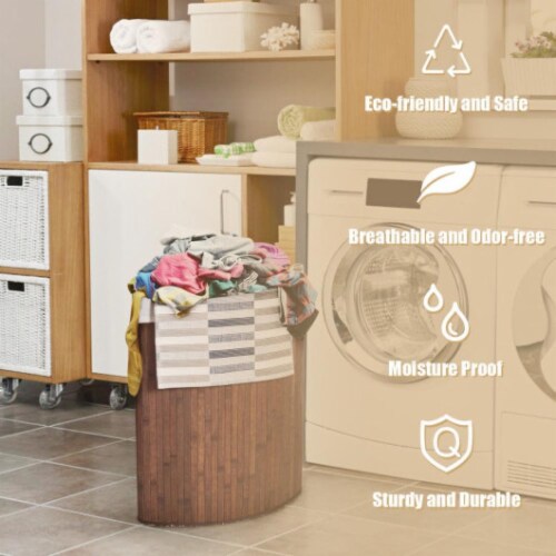 Hivvago Corner Bamboo Hamper Laundry Basket-Brown Perspective: back
