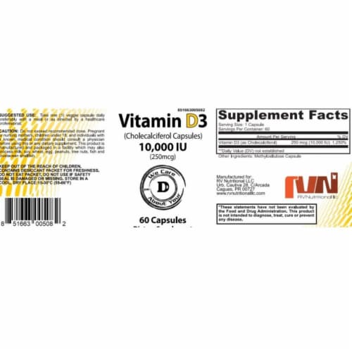 RV Nutritional LLC Rv Nutritional Vitamin D3 10000 60 Capsules, 60