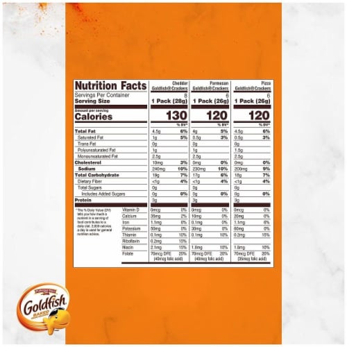 Goldfish Crackers Variety With Cheddar Pizza And Parmesan Snack Packs - 20 Counts Perspective: back