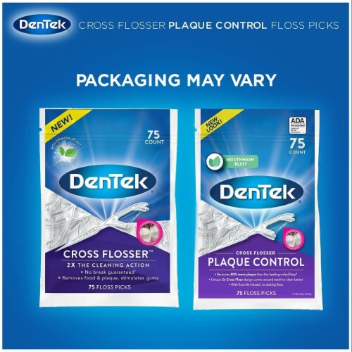 DenTek Cross Flosser Plaque Control Floss Picks X-Shaped 75 Count - 3 Packs Perspective: back