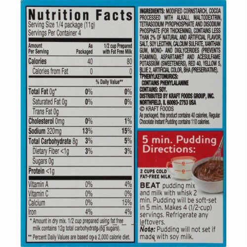 Jell-O Pudding & Pie Filling Sugar Free Chocolate Fudge - Pack of 12 Perspective: back
