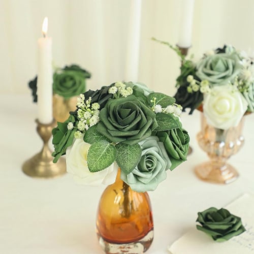 3 Inches Real-Looking Foam Fake Roses with Stems for Floral Arrangements 25 pcs Perspective: back