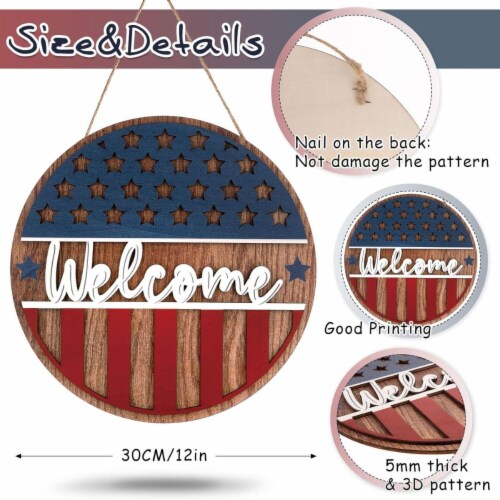 4th of July Patriotic Welcome Wooden Hanging Sign Stars and Stripes ...