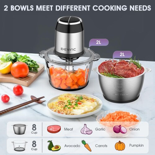 DEVINC Food Processors Mini Meat Grinder & Veggie Chopper with 2 Bowls Perspective: back