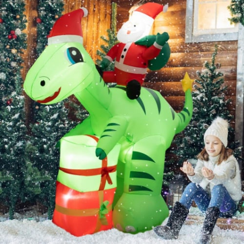 Hivvago 8 Feet Lighted Christmas Inflatable Santa Claus Dinosaur Decoration with Gift Boxes Perspective: back