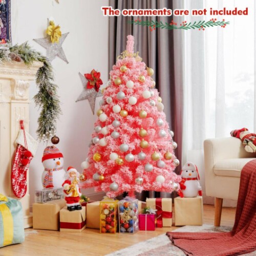 Hivvago Pink Christmas Tree with Snow Flocked PVC Tips and Metal Stand-4.5 ft Perspective: back