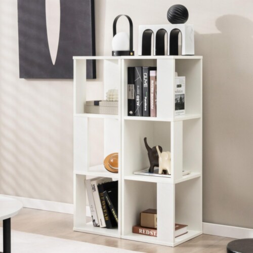 Hivvago 3-Tier 6 Cube Freestanding Bookcase with Anti-toppling Device-White Perspective: back