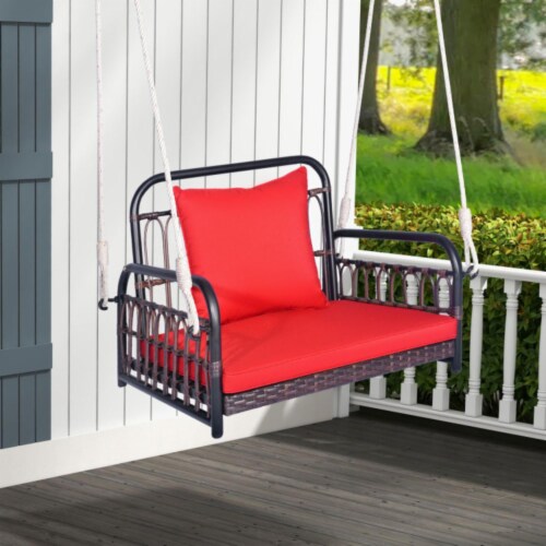 Hivvago Patio Rattan Porch Swing Hammock Chair with Seat Cushion Red 1 Smith s Food and Drug