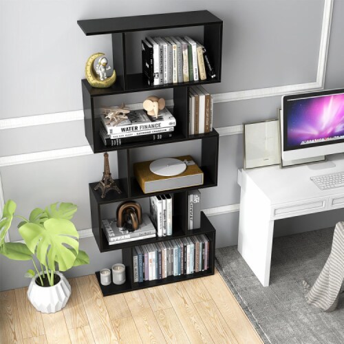 Hivvago 5-Tier Bookshelf with Anti-Toppling Device for Living Room Home Office-Black Perspective: back
