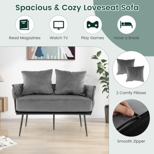 Hivvago Modern Loveseat Sofa Upholstered Dutch Velvet Sofa Couch-Gray Perspective: back