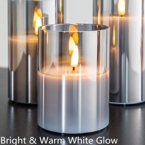 Eywamage Silver Grey Glass Flameless Candles with Remote Set of 3 Kroger