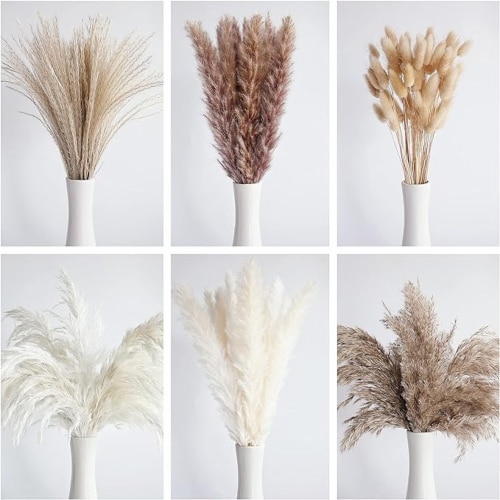 Bannifll, Dried Pampas Grass Bouquet, Boho Table Decor - 110 PCS Perspective: back