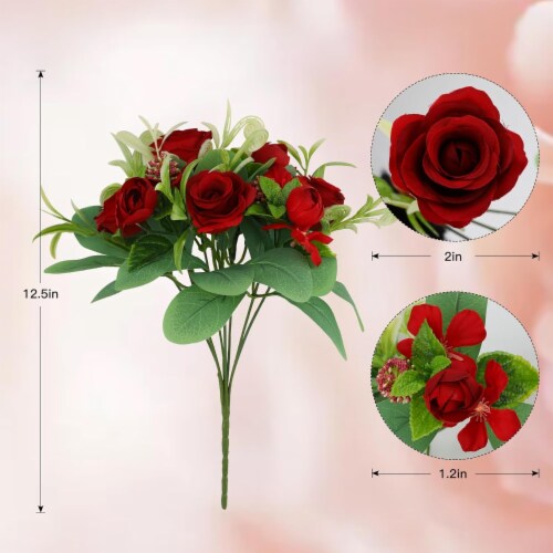 Kisflower 7.9 D x 7.9 W x 12.5 H Kisflower 6 Bunches Red Artificial Rose Flowers Artificial S Perspective: back