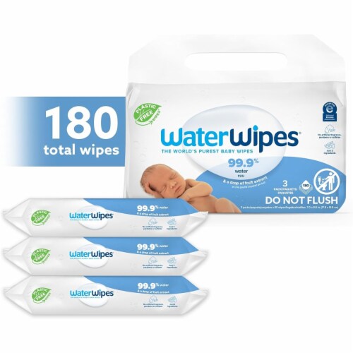 WaterWipes Plastic Free Original Baby Wipes 180 Count (3 packs) Set of