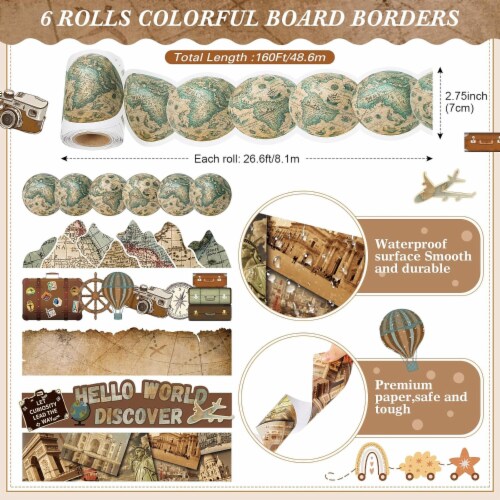 Tenceur 160ft Borders For Bulletin Board, Summer Classroom Decoration, 6 Rolls Movie Night Style Bulletin Board Border Rolls, Scalloped Trims For School Office Whiteboard Poster Wall Decor