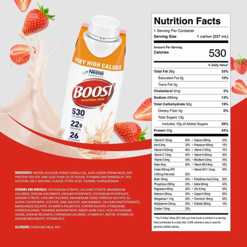 Boost very high calorie strawberry nutritional drink 22g protein 8 fl