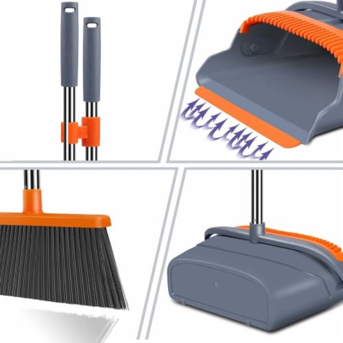 Sp Upgrade Broom and Dustpan Set Gray & Orange Perspective: back