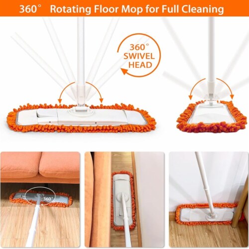 Dust Mop for Floor Cleaning with 2 Washable Microfiber Pads Perspective: back