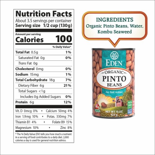 Eden Organic Pinto Beans, 15 oz Can (12-Pack) Perspective: back