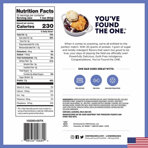 ONE Protein Bars, Blueberry Cobbler, 20g Protein, 2.12 Ounce (Pack of 3 - 36 Bars) Perspective: back