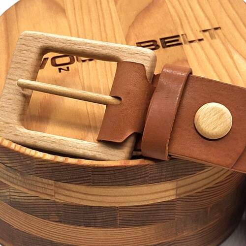 Woodbelt Yosemite Brave 425 Luxury Leather Belt with Beech Wooden