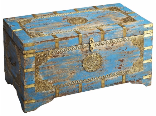 Traditional Hand Painted Brass Inlay Storage Trunk Traditional Hand Painted Brass Inlay Storage Trunk