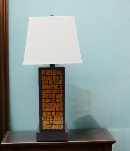 13 X 15 X 30.75 Black Metal With Teal Brick Pattern - Table Lamp 13 X 15 X 30.75 Black Metal With Teal Brick Pattern - Table Lamp