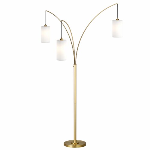 83 inch Brass Three Light Tree Floor Lamp With White Frosted Glass Drum Shade 1 Mariano s