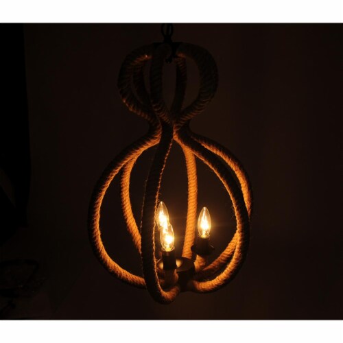 Natural and Black Iron and Rope Three Light Ceiling Light Natural and Black Iron and Rope Three Light Ceiling Light