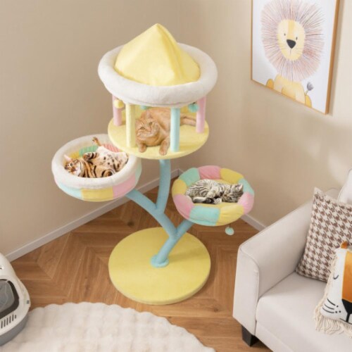 Hivvago Multi-Layer Cat Tree with 2 Removable Perches Scratching Posts-Color Perspective: back