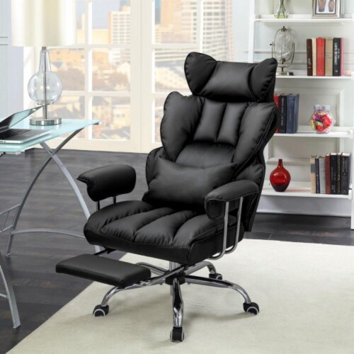 Hivvago Big and Tall Executive Office Desk Chair with Footrest-Black Perspective: back