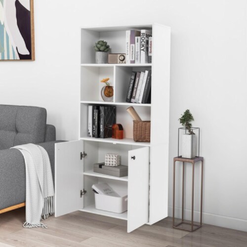Hivvago 5-Tier Freestanding Bookcase with Open Cubes and Adjustable Shelf-White Perspective: back