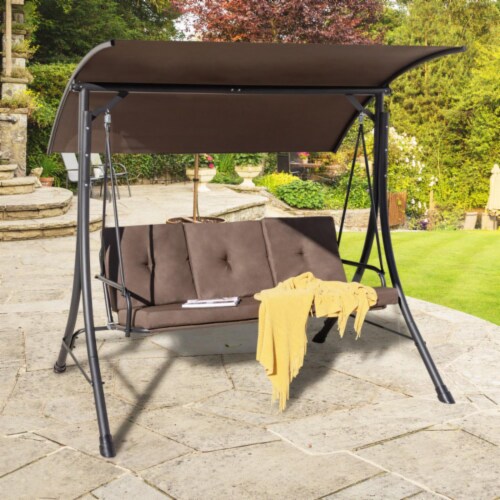 Hivvago 3 Seat Outdoor Porch Swing with Adjustable Canopy and Padded Cushions 1 Kroger