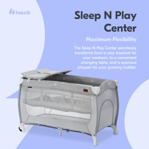 Hauck Sleep N Play Center Portable Travel Cot w Bassinet Playpen Stars Grey 1 Piece Harris Teeter