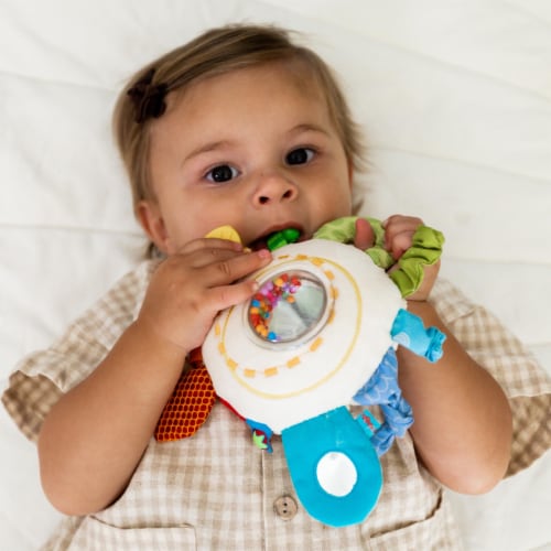 HABA Teether Cuddly Rainbow Round - Soft Activity Toy with Rattling & Teething Elements Perspective: back