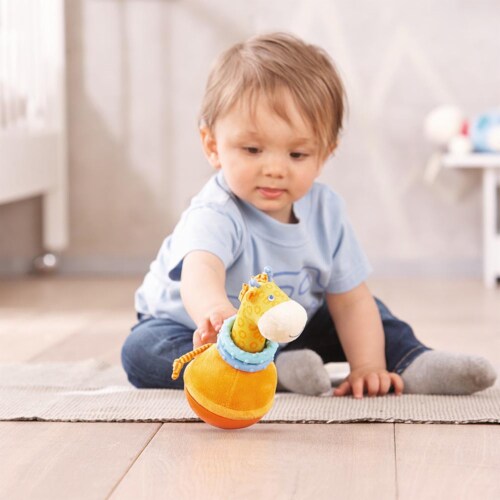 HABA Roly Poly Giraffe Soft Wobbling & Chiming Baby Toy with Teething Rings Perspective: back